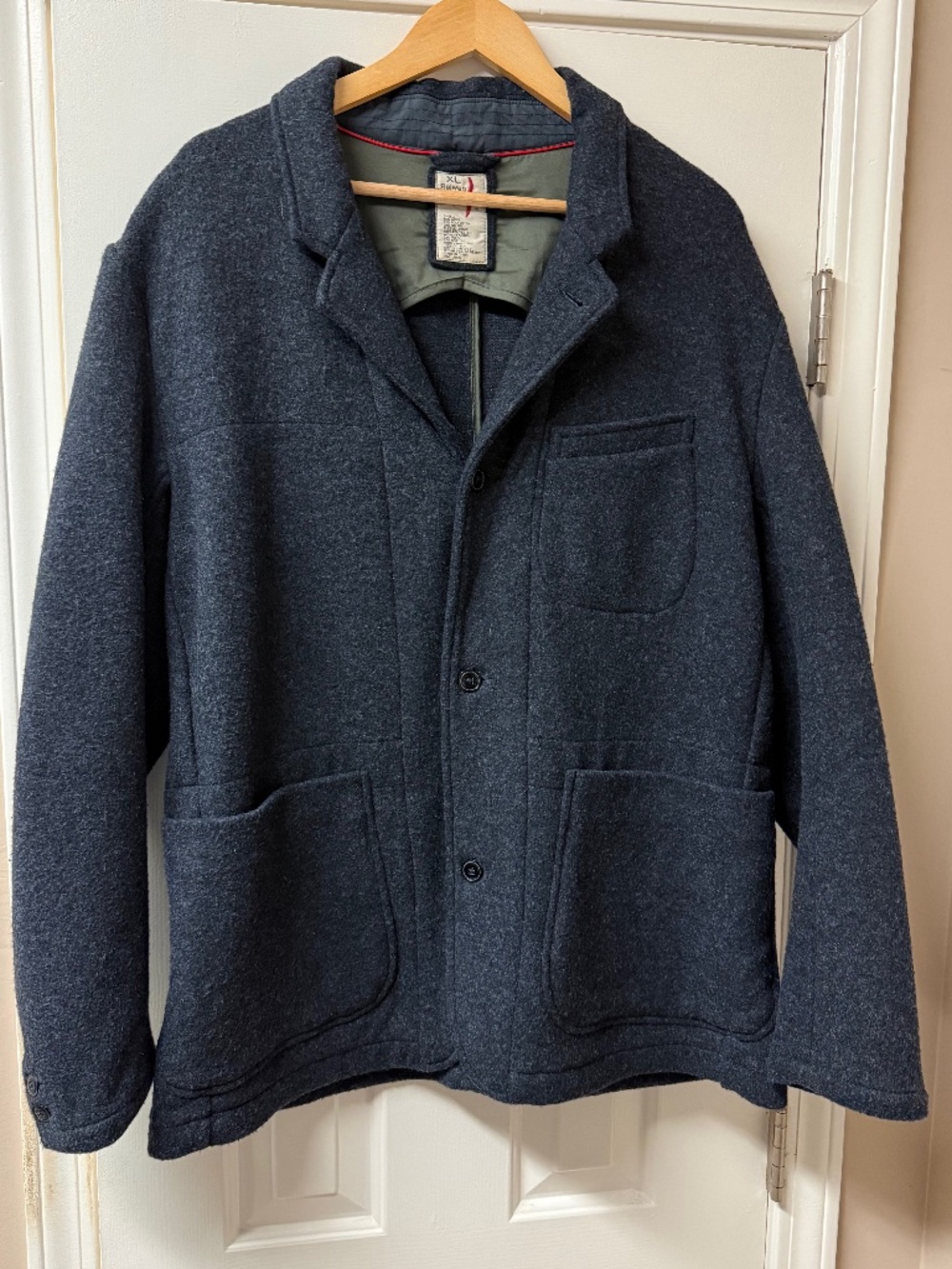 Relwen Navy Melange Melton Trap Blazer, XL